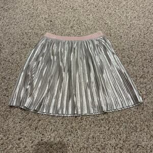 Kate Spade Metallic Silver Skirt Girls Sz 14 Preppy Elastic Waist Formal Glam